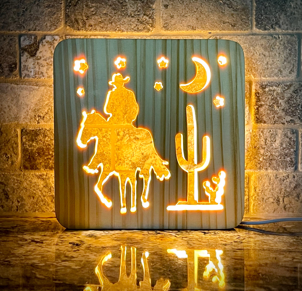 Cowboy & Cactus - Wood Night Light