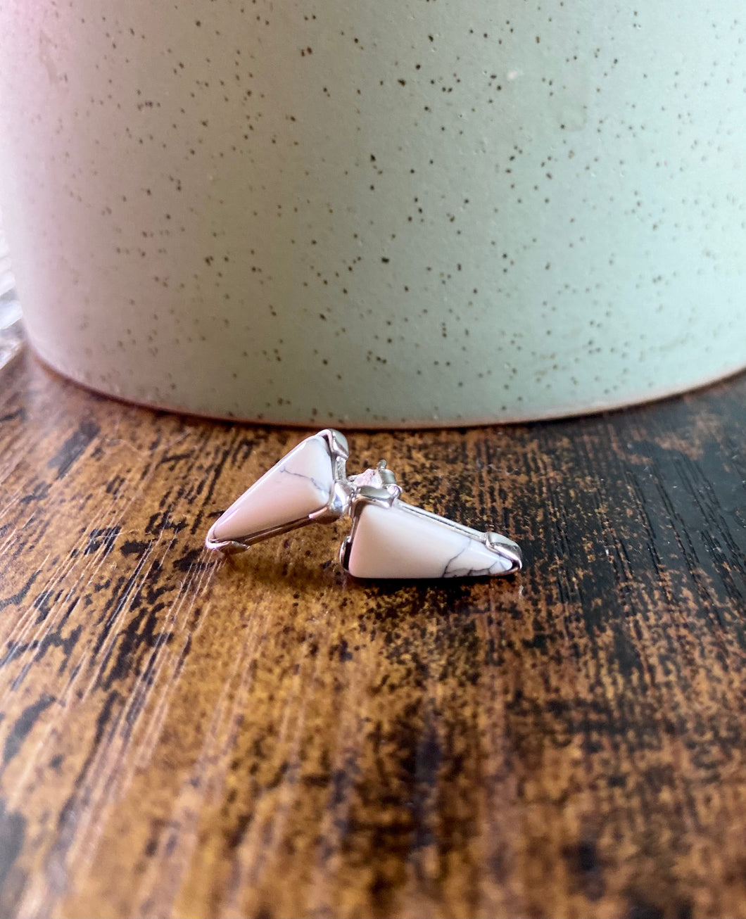 White Agate Stud - Sterling Silver