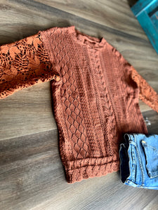 Burnt Boho Lace Sleeve Sweater