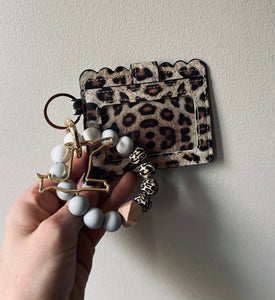 Leopard Wristlet Wallet Keychain- livestock charm options