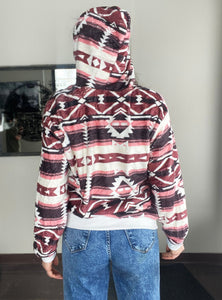 Maroon Aztec Plush Hoodie - 2XL left only